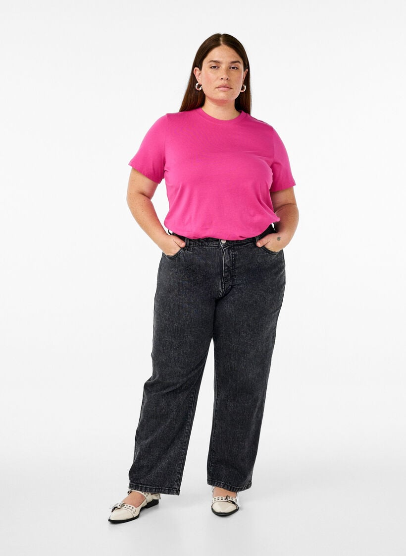 Basic T-skjorte i bomull med rund hals, Rosa, Model image number 1