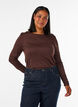 Langermet bluse i ull og viskose, Brun, Model image number 0
