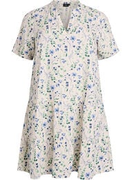 Kort A-linjekjole i bomullsmuslin, Beige