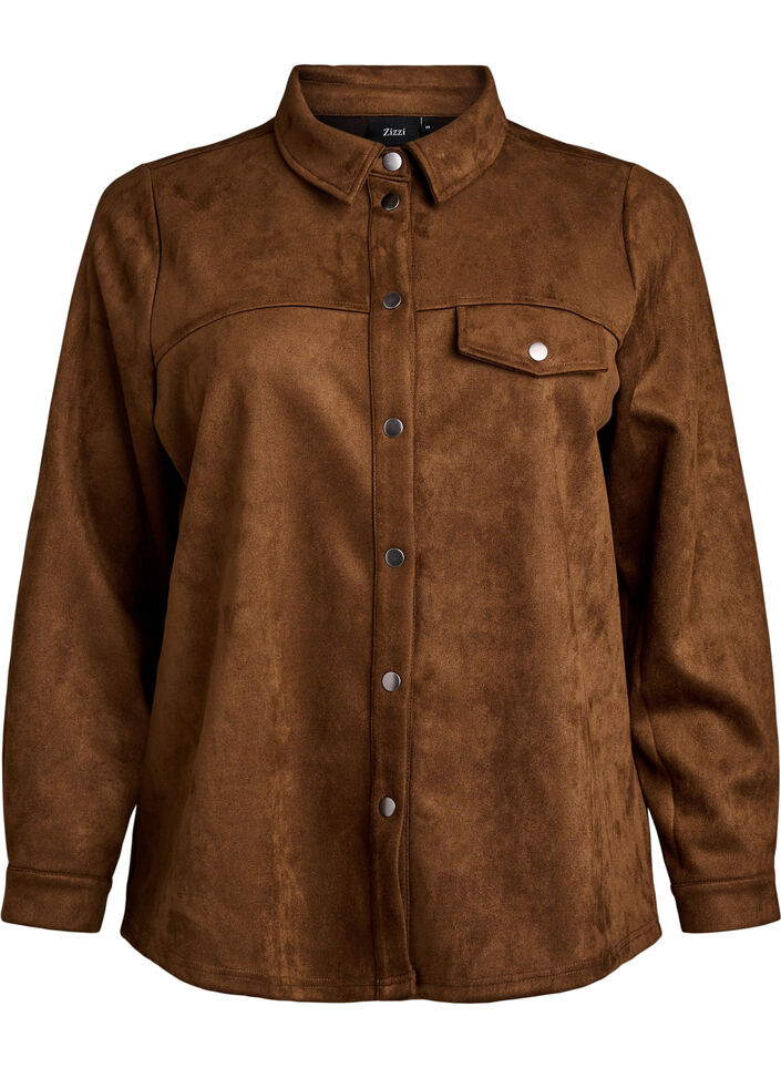 Imitert semsket skjorte, Brown Fake Suede , Packshot