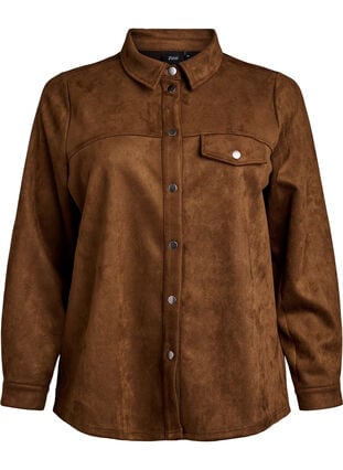 Zizzi Imitert semsket skjorte, Brown Fake Suede , Packshot image number 0