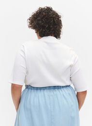 Høyhalset bluse i bomull med 2/4-ermer, Bright White, Model