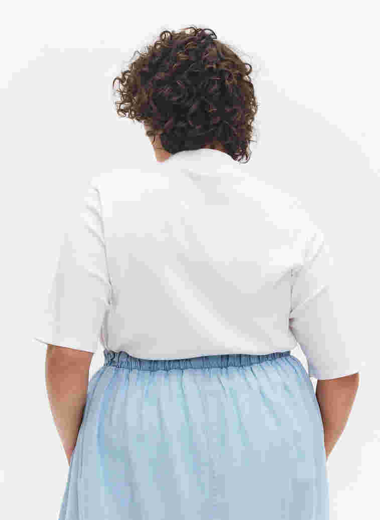 Høyhalset bluse i bomull med 2/4-ermer, Bright White, Model