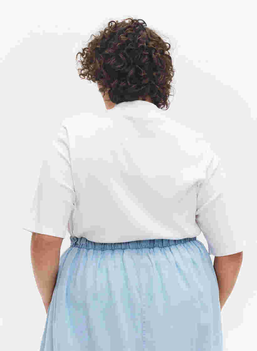 Høyhalset bluse i bomull med 2/4-ermer, Bright White, Model image number 1