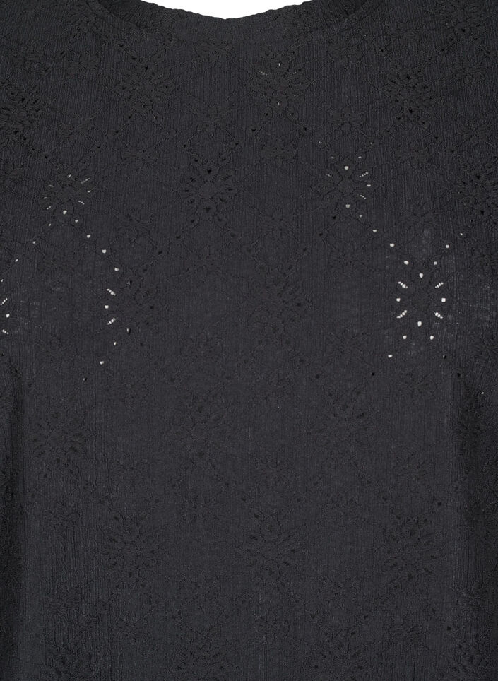 Bluse med korte ermer og blomsterbroderi, Black, Packshot image number 2