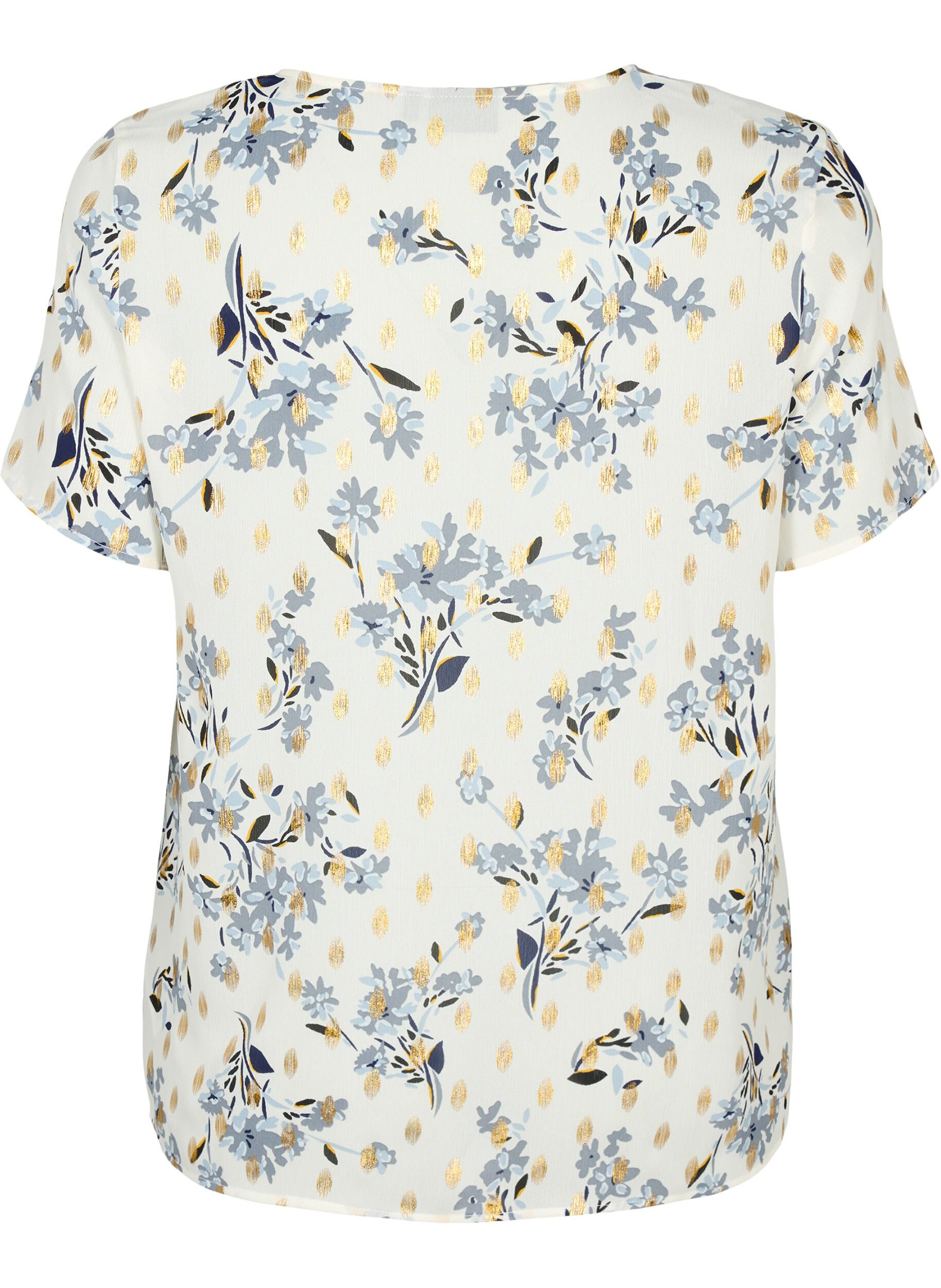Zizzi Bluse med print og lurex, White Flower/Gold, Packshot image number 1