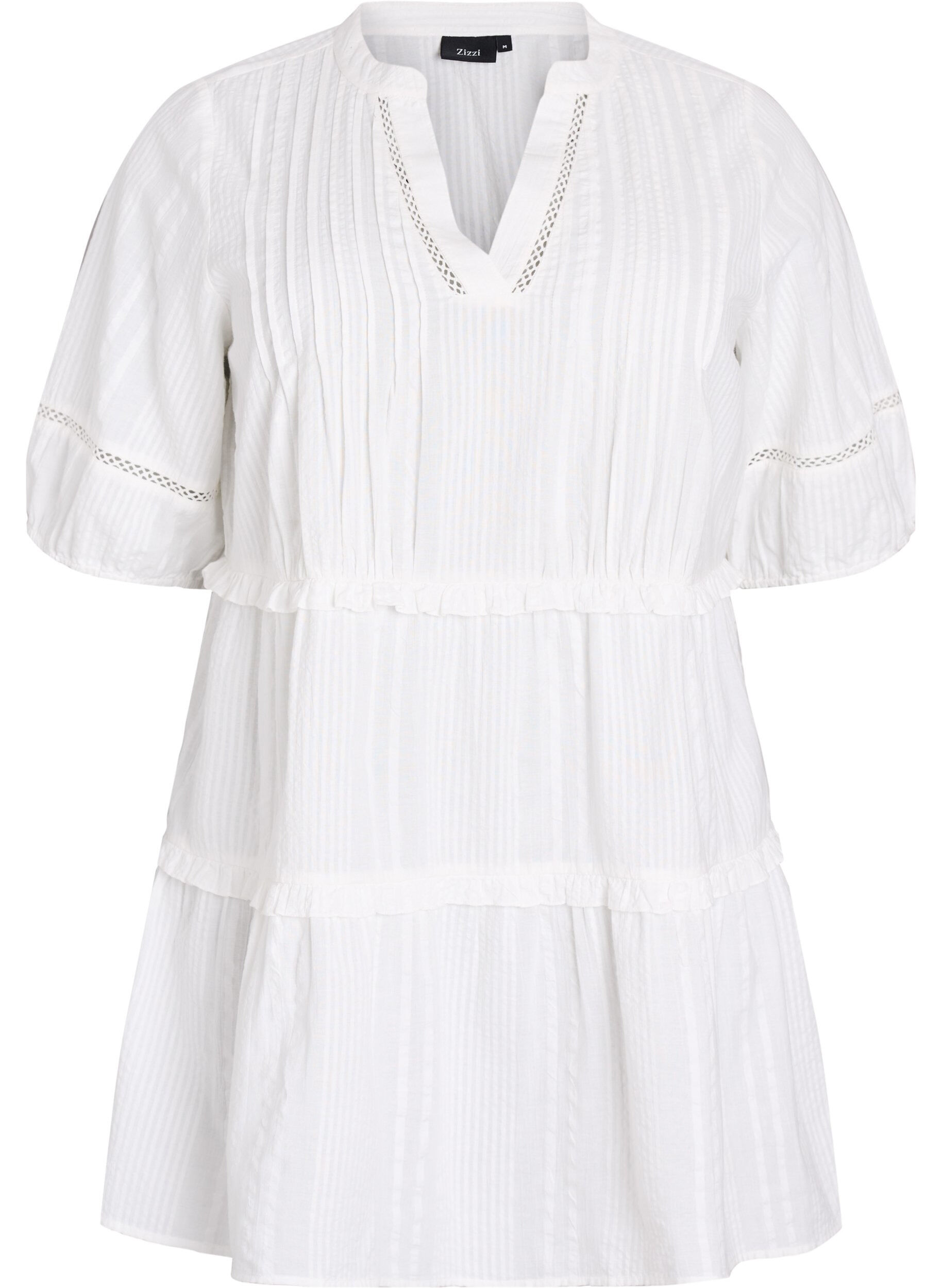 Zizzi A-formet tunika med volanger, Hvit, Packshot image number 0