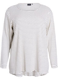 Stripet jerseybluse med bølgete kanter, Hvit