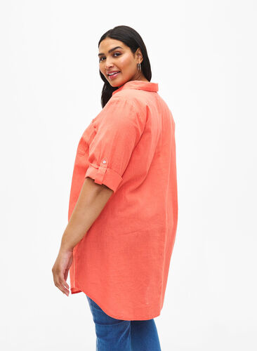 Zizzi Kortermet tunika i bomullsblanding med lin, Living Coral, Model image number 1