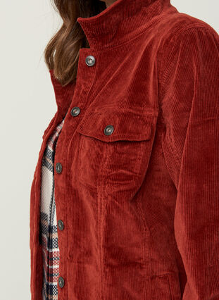 Skjortejakke i fløyel med lommer, Burnt Henna, Model image number 2