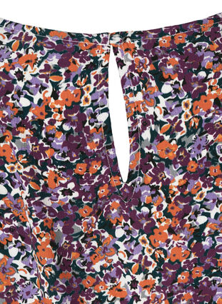 Viskosebluse med smock og blomstermønster, Purple FLower AOP, Packshot image number 3