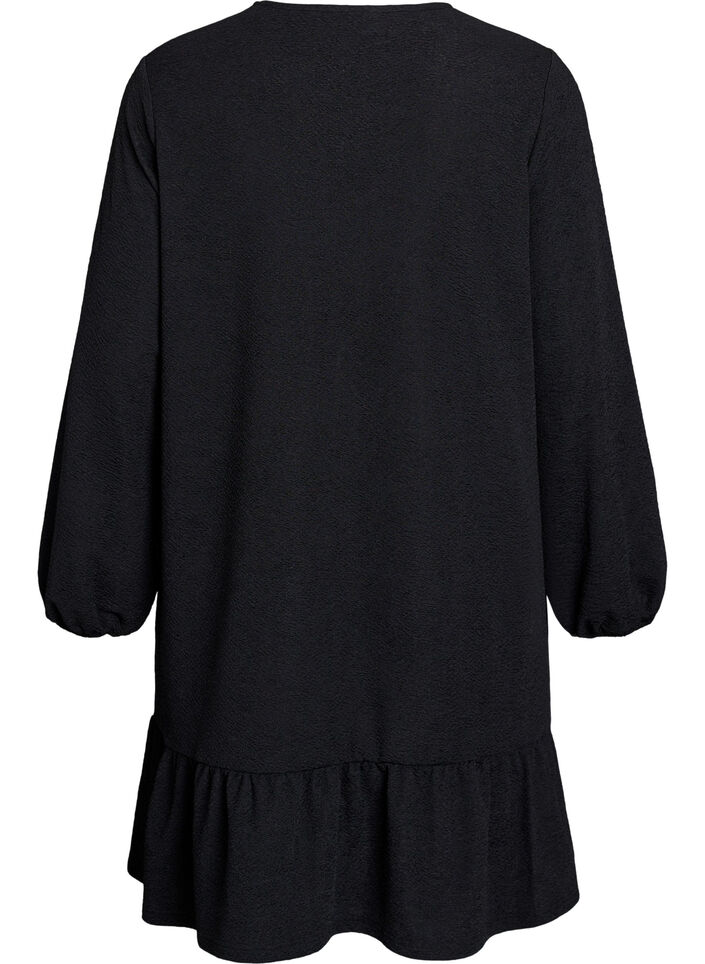 Kort strukturert kjole med volangkant nederst, Svart, Packshot image number 1
