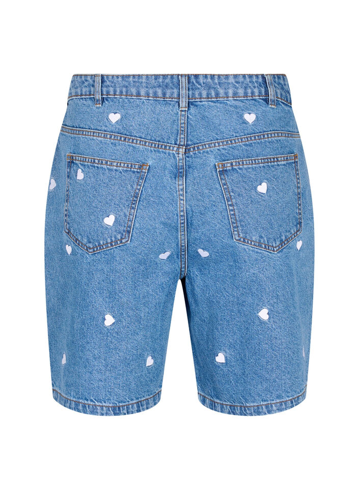 Dongerishorts med høy midje, med broderte hjerter, Blå, Packshot image number 1