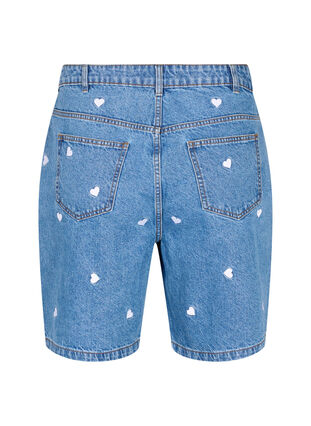 Zizzi Dongerishorts med høy midje, med broderte hjerter, Blå, Packshot image number 1