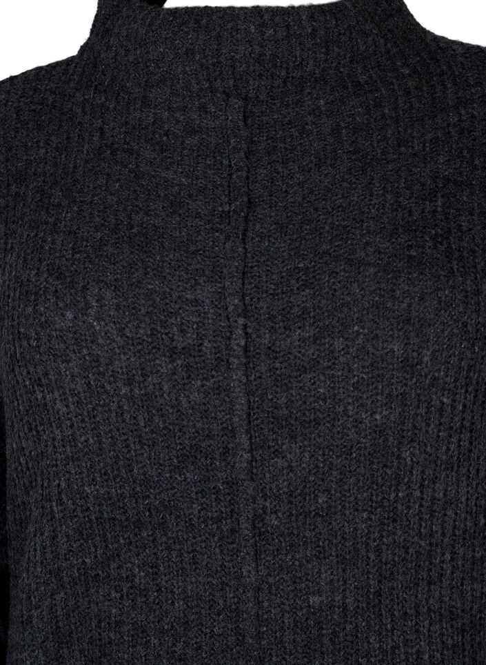 Lang, oversize strikkekjole med glidelås, Dark Grey Melange, Packshot image number 2
