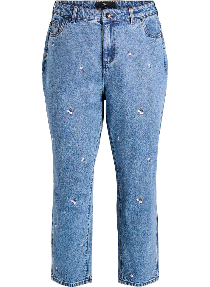 Mille mom-fit jeans med broderi, Blå, Packshot image number 0