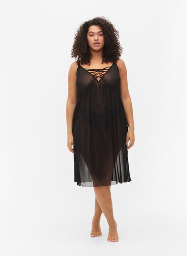 Nattkjole i mesh med string, Black, Model image number 2