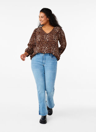 Zizzi Bluse med leopardmønster og 3/4-ermer, Leo AOP, Model image number 2