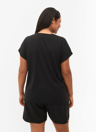 Kortermet trenings-T-skjorte med trykk, Black/Pink Print, Model image number 1