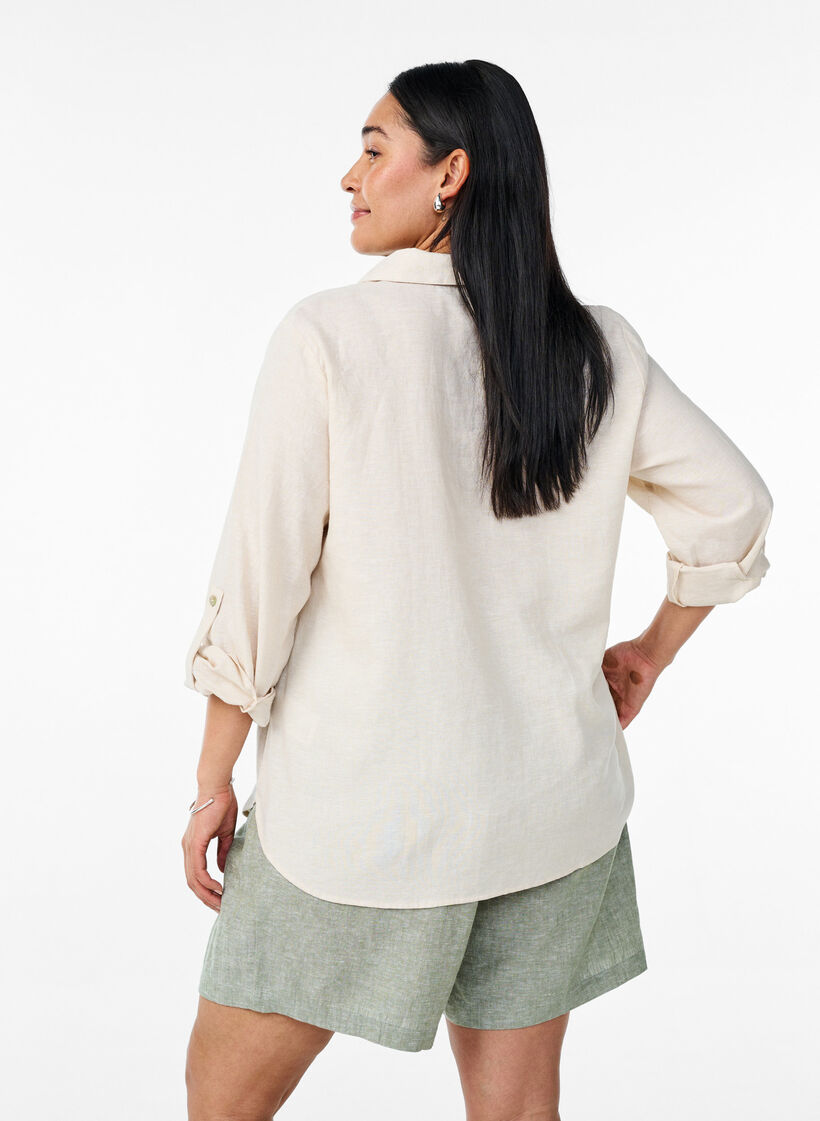 Skjorte i lin og viskose med 3/4 ermer, Beige, Model image number 2
