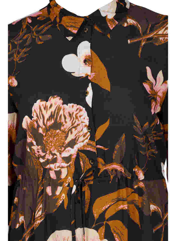 Blomstrete kjole i viskose med knyting, Black Flower AOP, Packshot image number 2