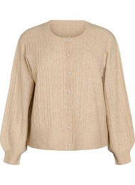 Kabelstrikket cardigan med perleknapper, Beige