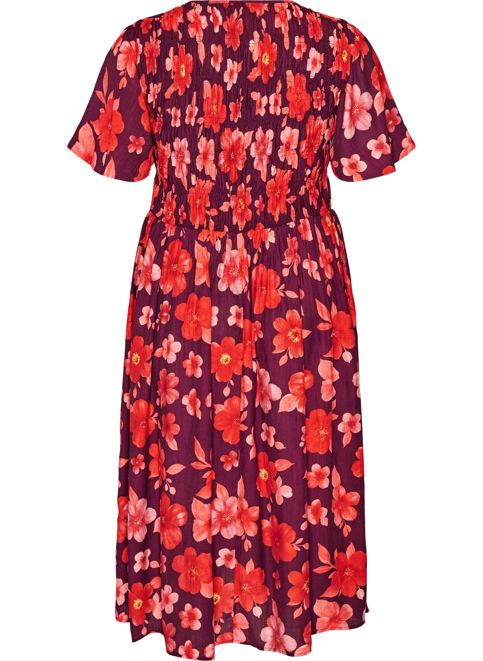 ZizziKjole med smocking og blomstertrykk, Lilla, Packshot image number 1