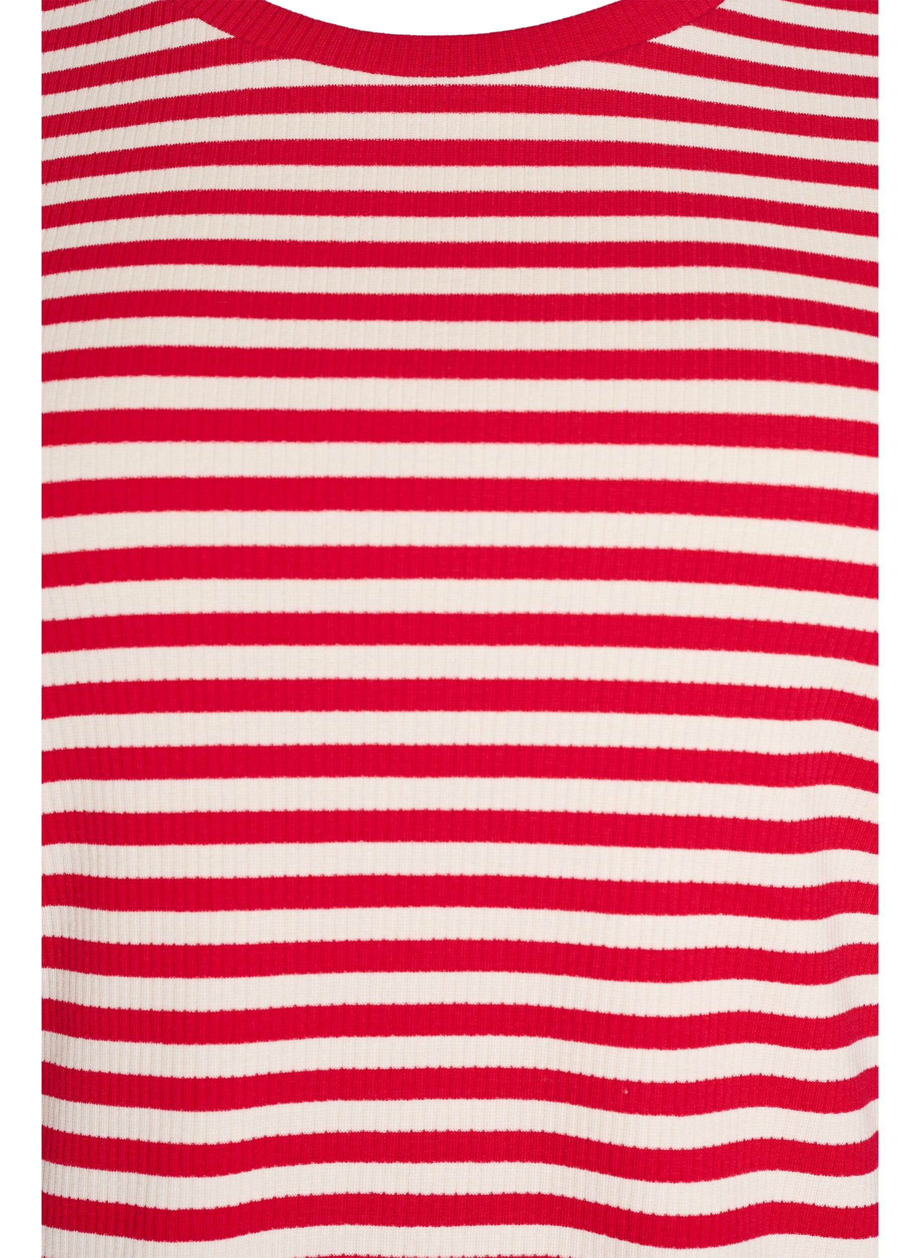 ZizziT-shirt med striper og ribbestrikket struktur, R&oslash;d, Packshot image number 2