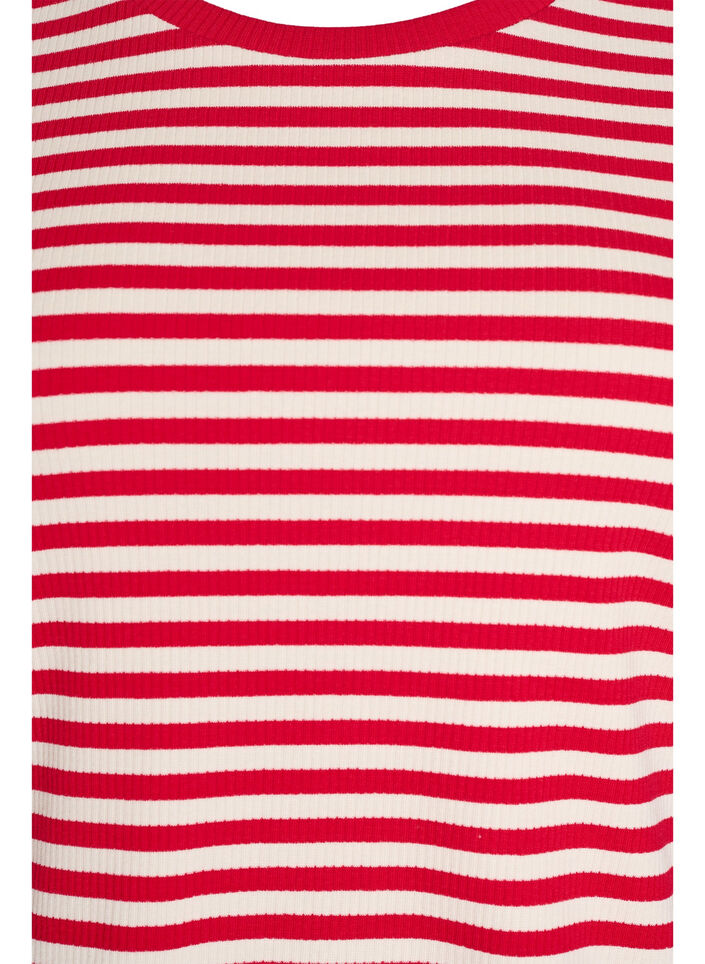 T-shirt med striper og ribbestrikket struktur, R&oslash;d, Packshot image number 2