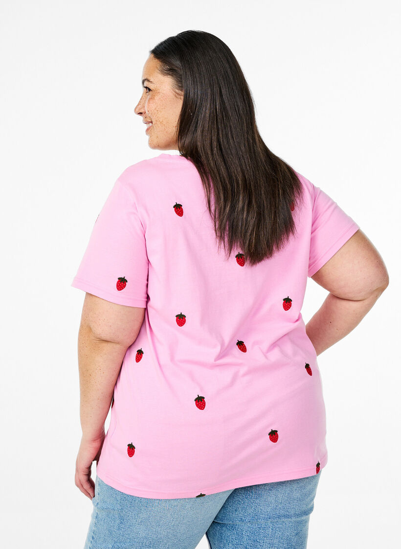 T-skjorte i &oslash;kologisk bomull med broderte motiv, Rosa, Model image number 2