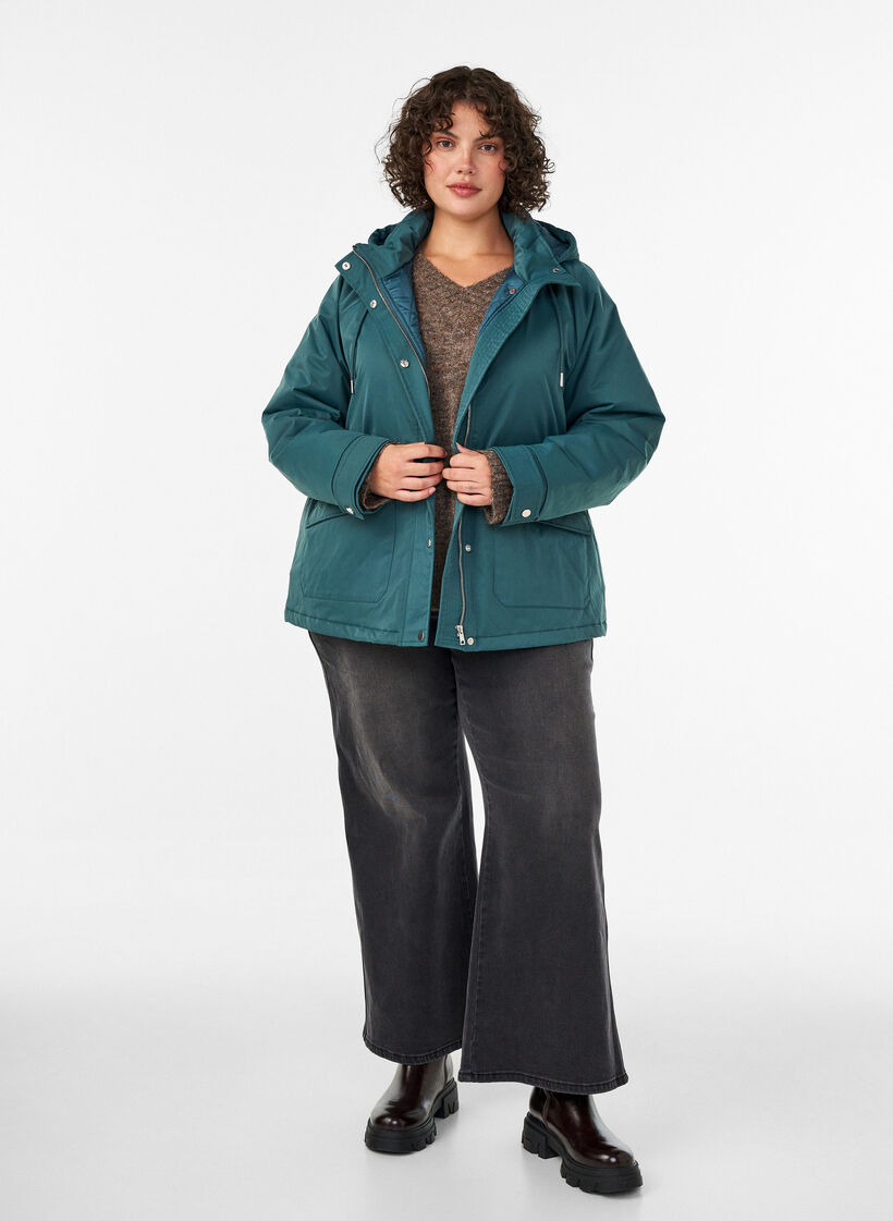 Polstret parkas med avtakbar hette, Gr&oslash;nn, Model image number 1