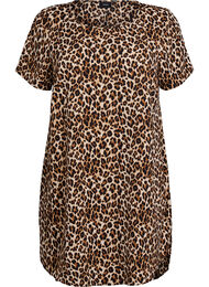 Kjole med trykk og korte ermer, Leopard AOP