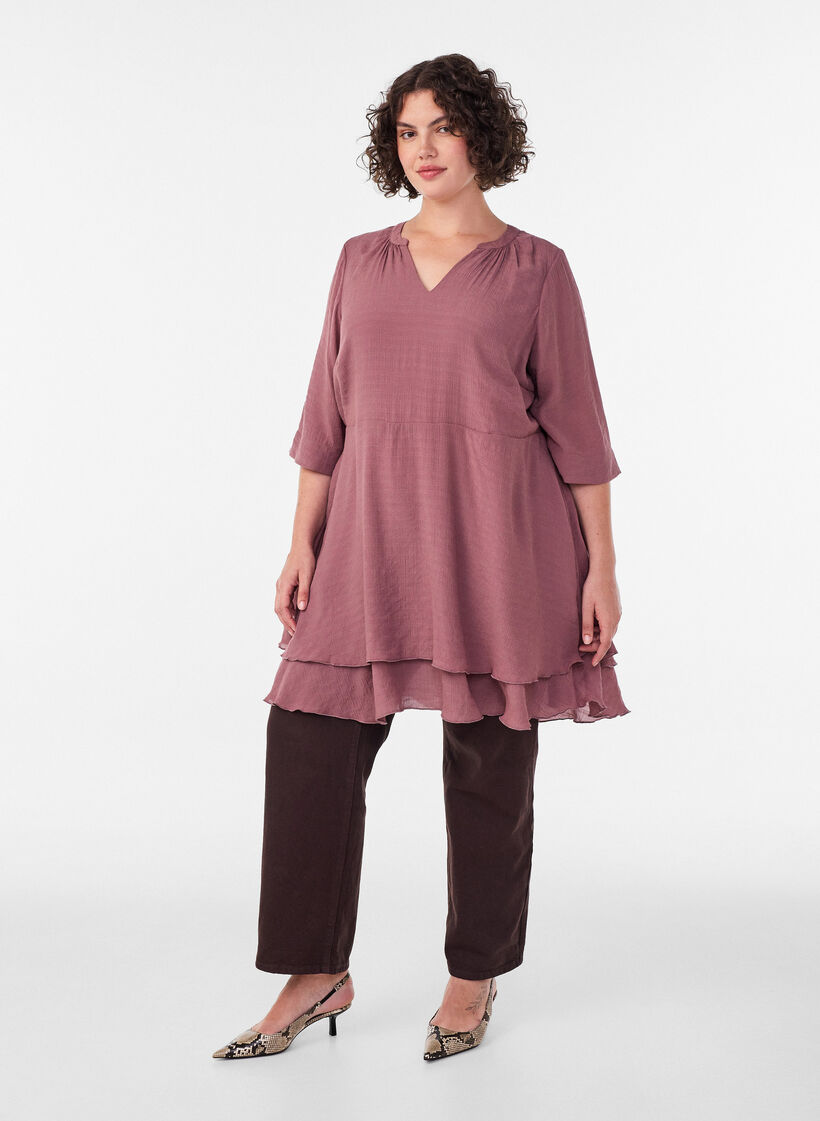 A-formet kjole med lagdelte volanger, Rosa, Model image number 1