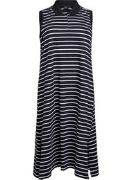 Ermeløs polokjole i midilengde, Black White stripe