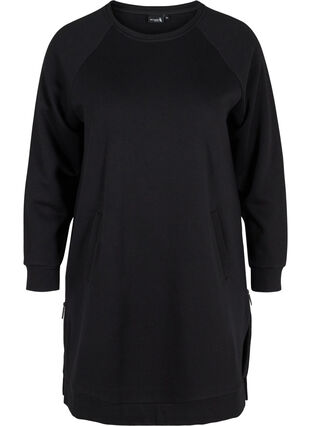 Kjole med lommer og splitt, Black, Packshot image number 0