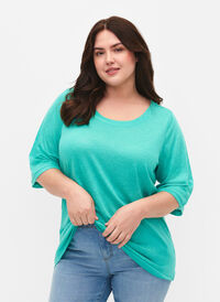 Bluse med 3/4-ermer, Turquoise, Model
