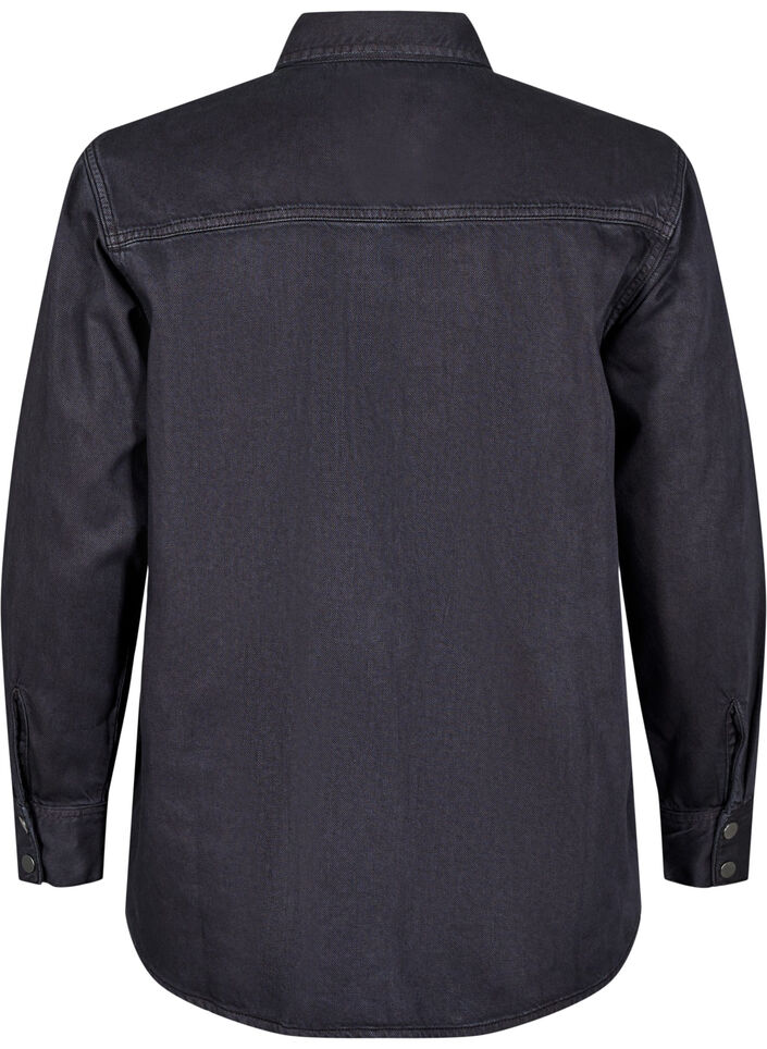 Denimskjorte med brystlommer, Svart, Packshot image number 1