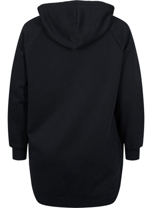 Lang hettegenser med tekst foran, Black w. Logo Print, Packshot image number 1
