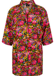 Blomstrete tunika i viskose med 3/4-ermer, Neon Flower Print