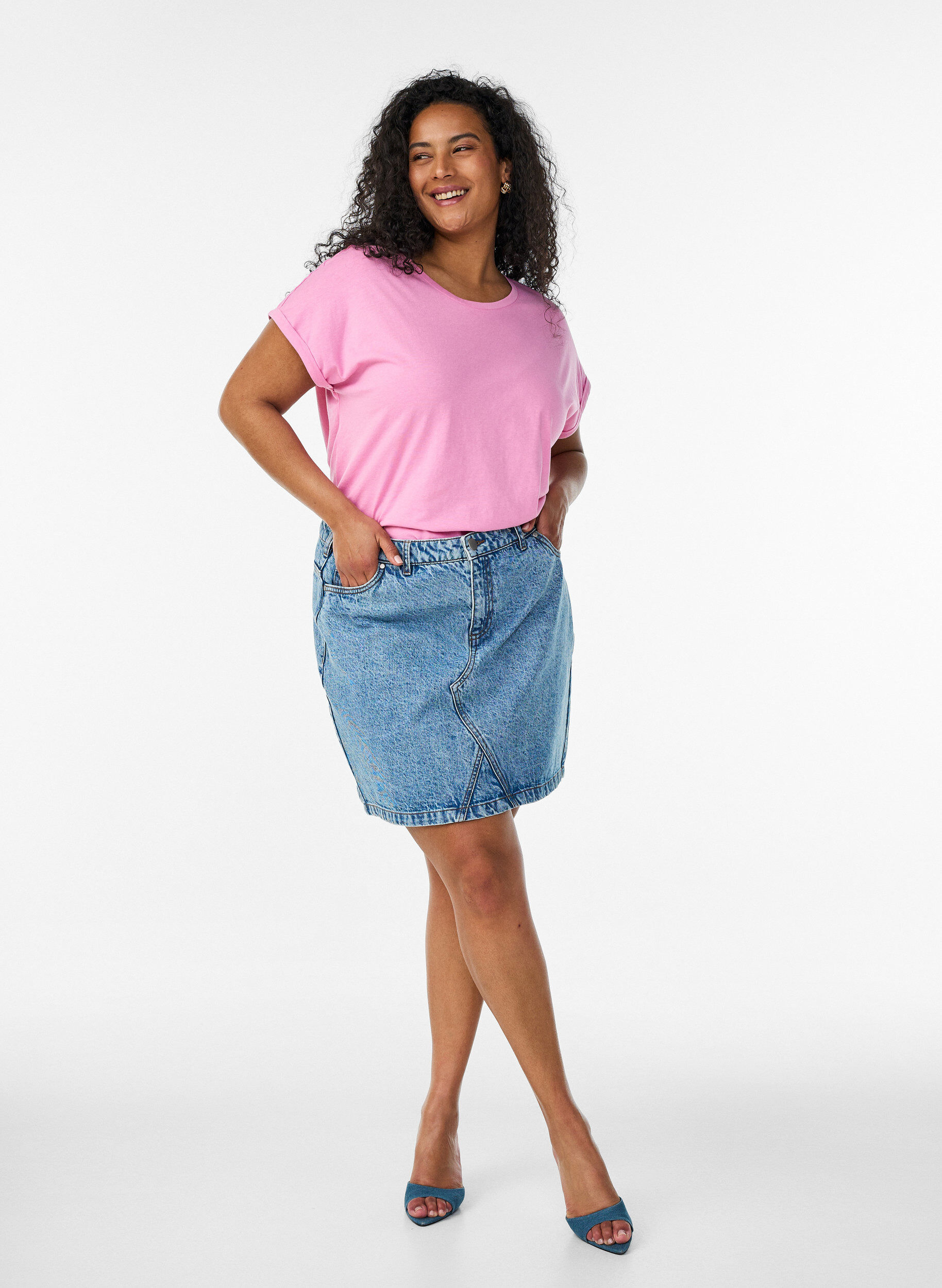 ZizziKortermet T-skjorte i bomullsblanding, Rosa, Model image number 1