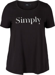 Kortermet T-skjorte i bomull med motiv, Black SIMPLY