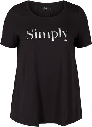 Kortermet T-skjorte i bomull med motiv, Black SIMPLY, Packshot image number 0