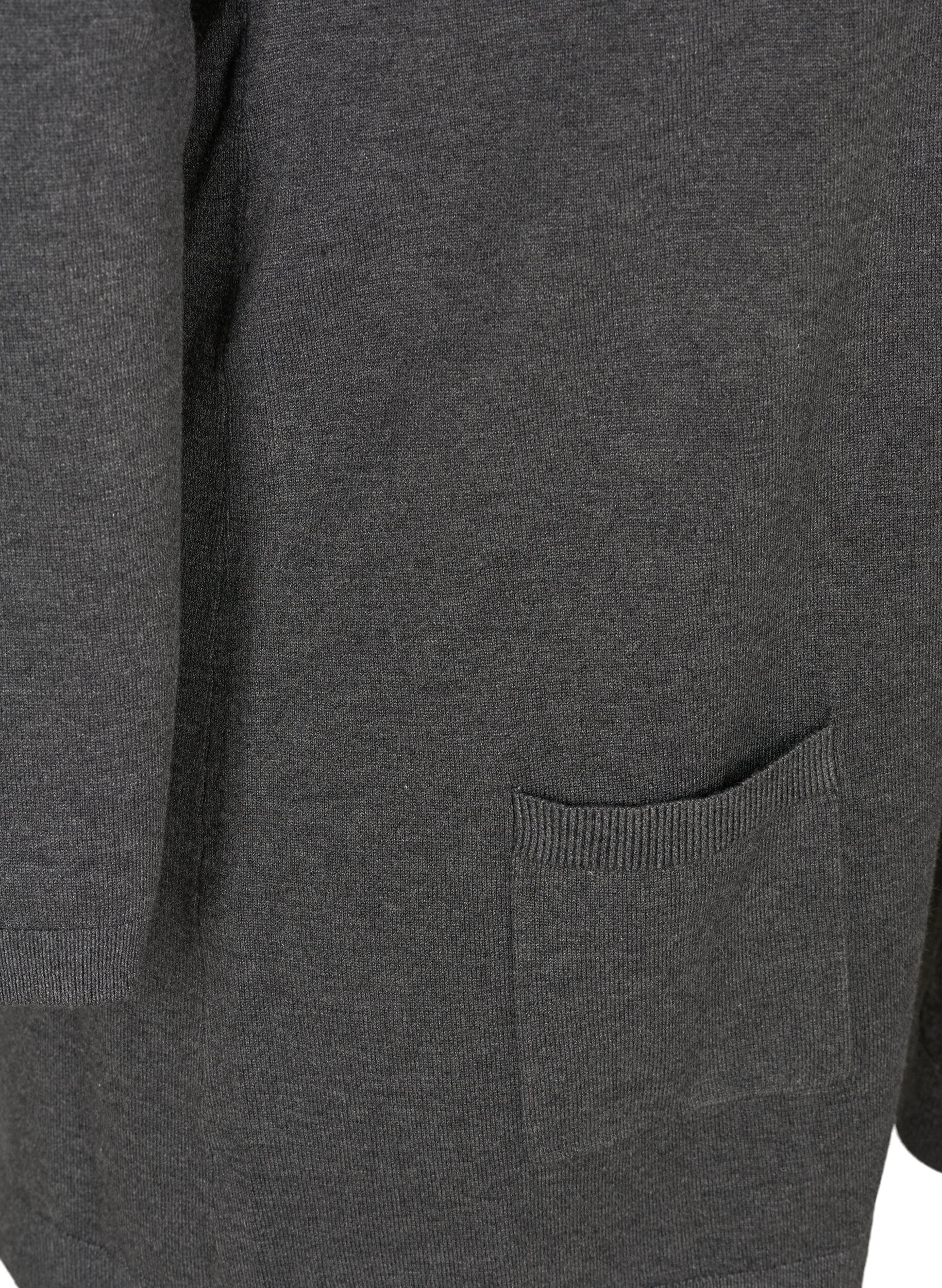 ZizziLang strikkecardigan i viskoseblanding, Gr&aring;, Packshot image number 3