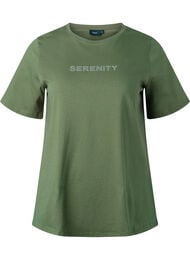 T-skjorte i økologisk bomull med tekst, Thyme SERENITY