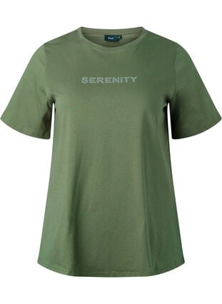 T-skjorte i økologisk bomull med tekst, Thyme SERENITY, Packshot image number 0
