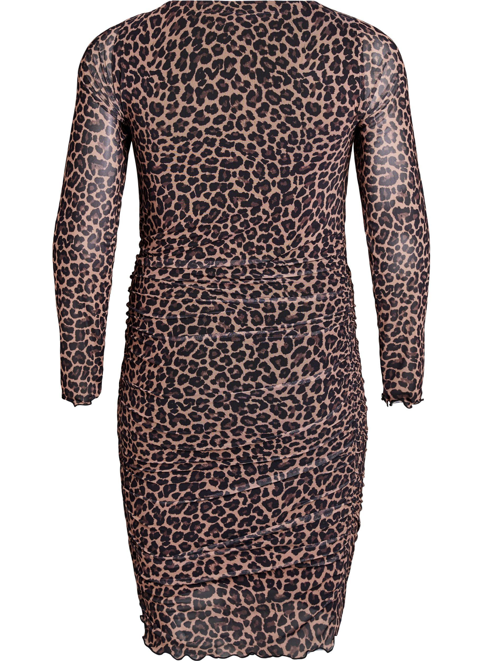 Zizzi Kort mesh-kjole med leopardtrykk, Brun, Packshot image number 1