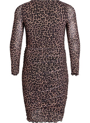 Zizzi Kort mesh-kjole med leopardtrykk, Brun, Packshot image number 1