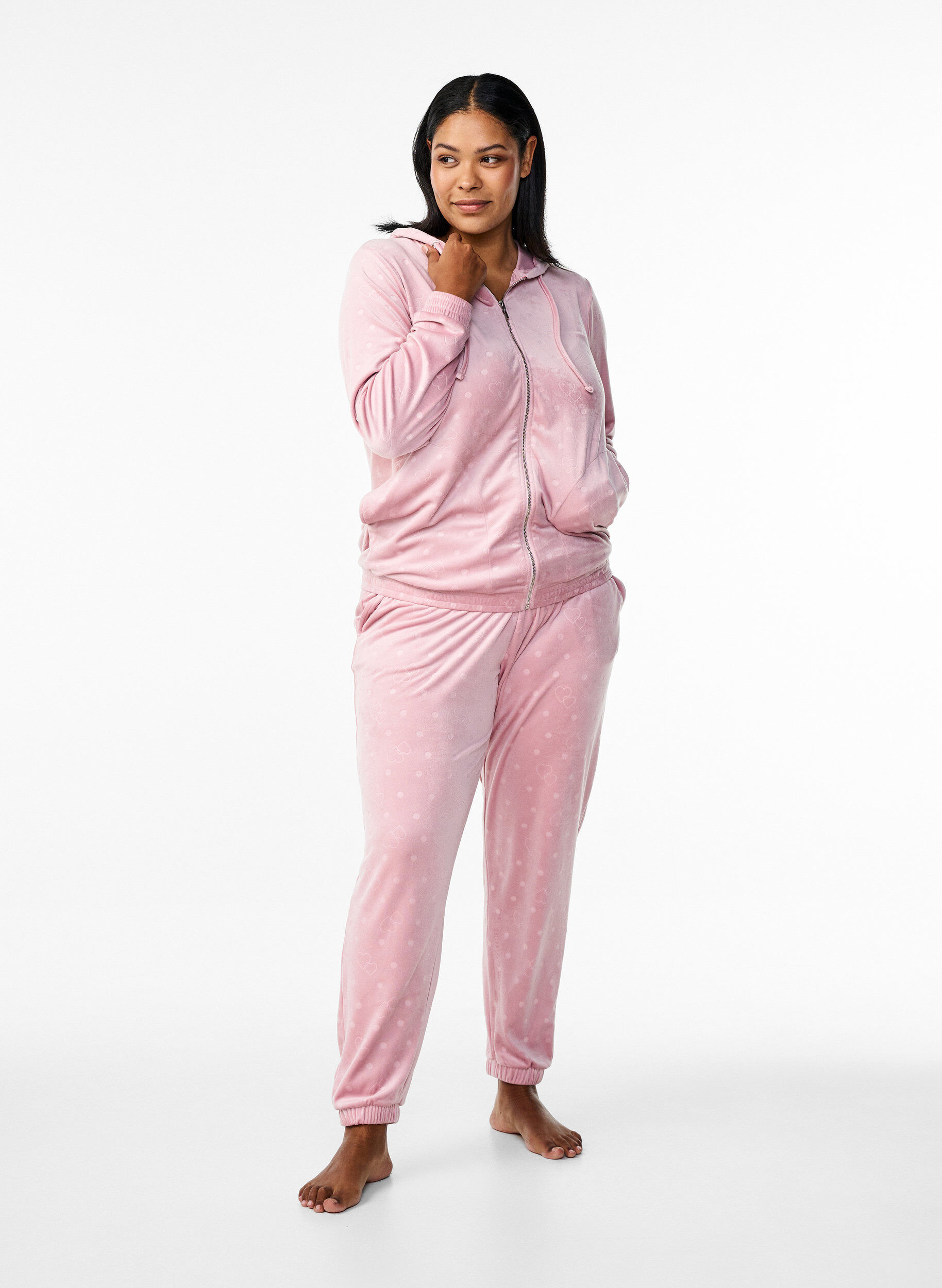 Zizzi Velourbukser med polka prikker og hjerter, Rosa, Model image number 0