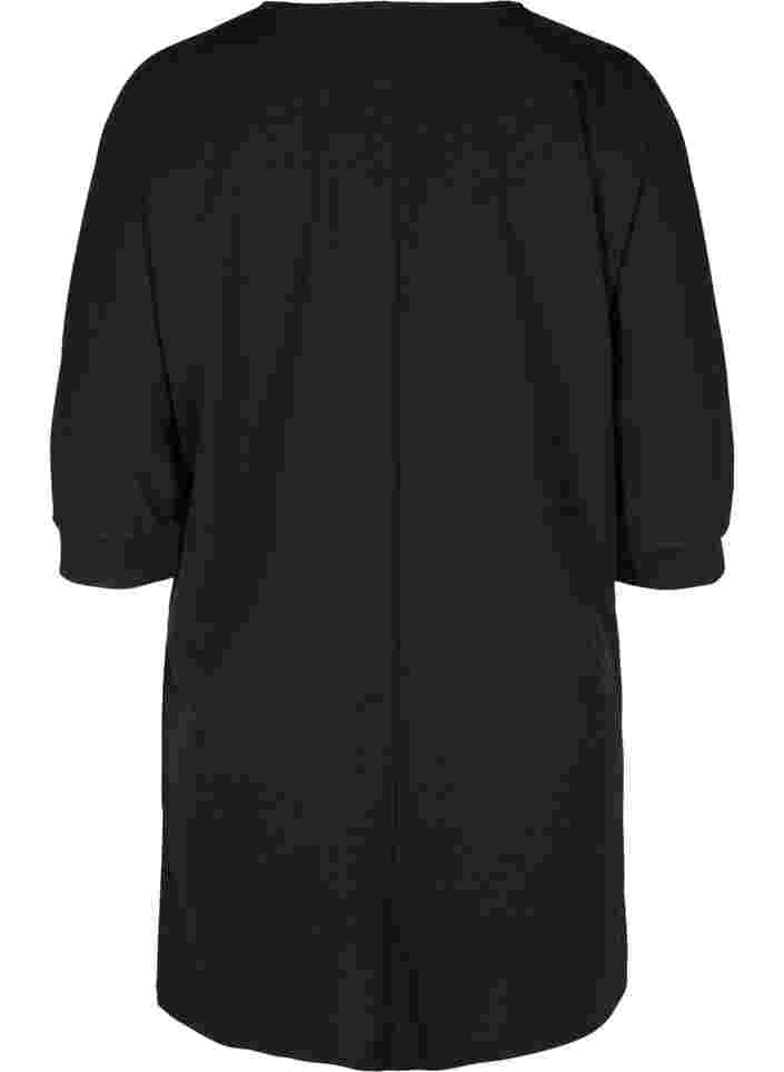 Ensfarget tunika med 2/4-ermer og plisséfolder, Black, Packshot image number 1