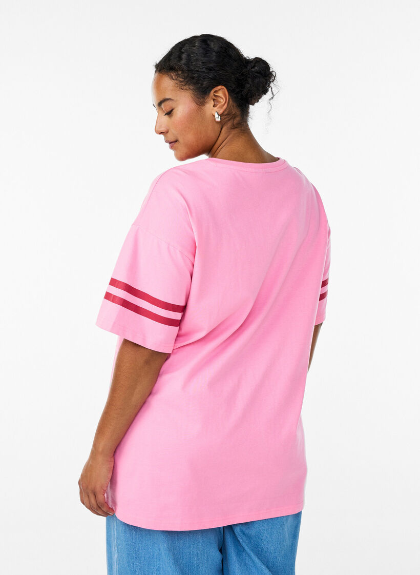 Sporty oversized college T-skjorte, Rosa, Model image number 2